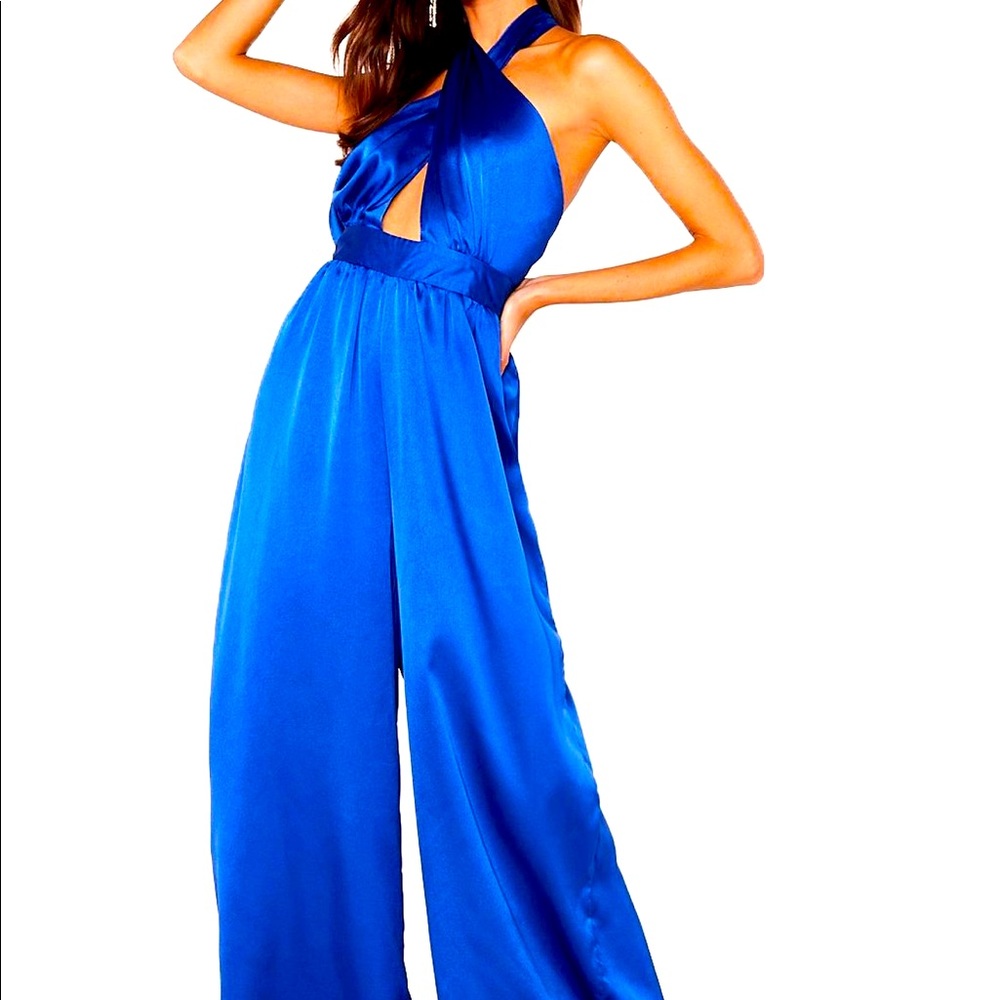 Satin royal blue jumpsuit